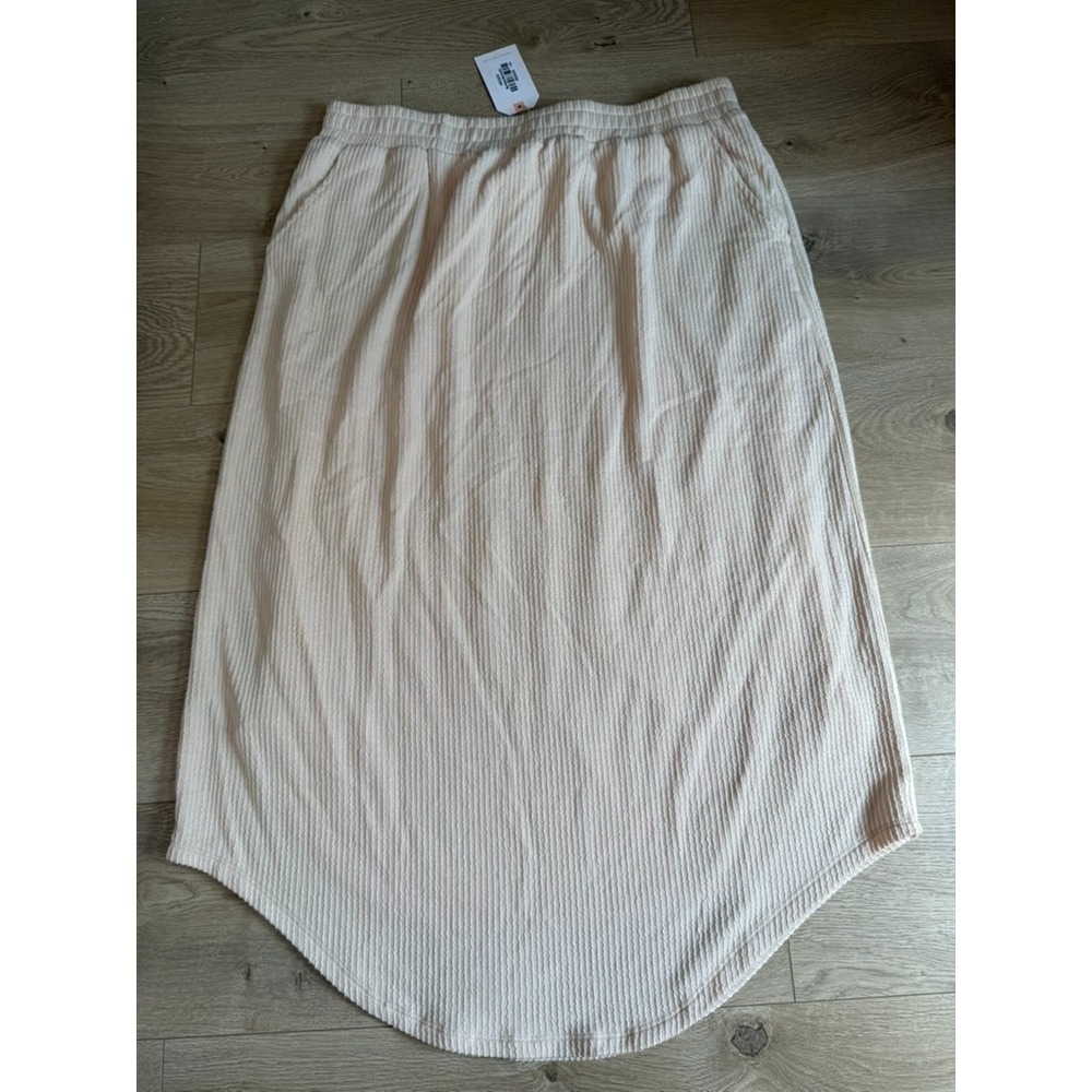 NWT Inherit Clothing Company Mila Ribbed Midi Skirt cream beige stretch size 2XL